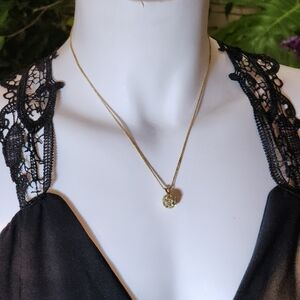 Dainty Gold Toned Rhinestone Ball Shaped Pendant Necklace